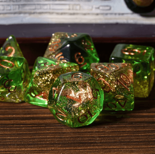 Nautical Odyssey Green 7-Dice Set DND RPG Dice Gold AnchorInclusion - 