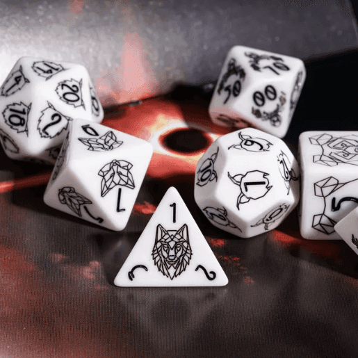 Unleash the Wild: Beast Dice - White 7-Dice Set with Black Beast Emblems for RPGs - 