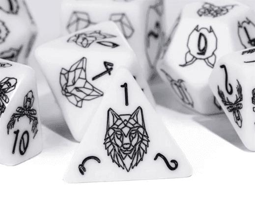 Unleash the Wild: Beast Dice - White 7-Dice Set with Black Beast Emblems for RPGs - 