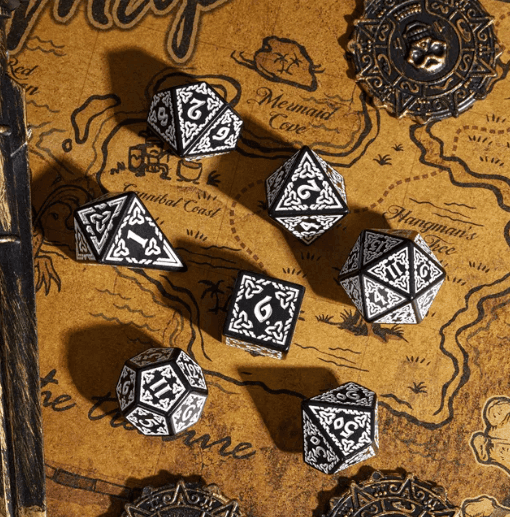 Celtic Knot Dice 7-Dice Set DND RPG Dice Druidic | White, Red, Orange, Yellow. Green, Blue - White