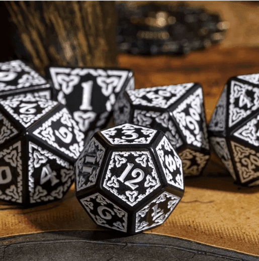 Celtic Knot Dice 7-Dice Set DND RPG Dice Druidic | White, Red, Orange, Yellow. Green, Blue - White
