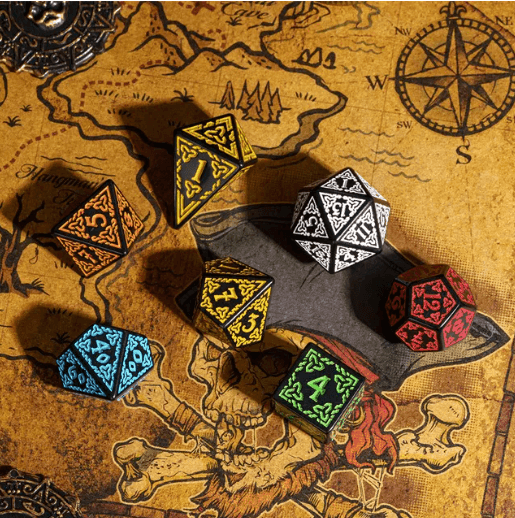Celtic Knot Dice 7-Dice Set DND RPG Dice Druidic | White, Red, Orange, Yellow. Green, Blue - White