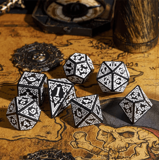 Celtic Knot Dice 7-Dice Set DND RPG Dice Druidic | White, Red, Orange, Yellow. Green, Blue - White