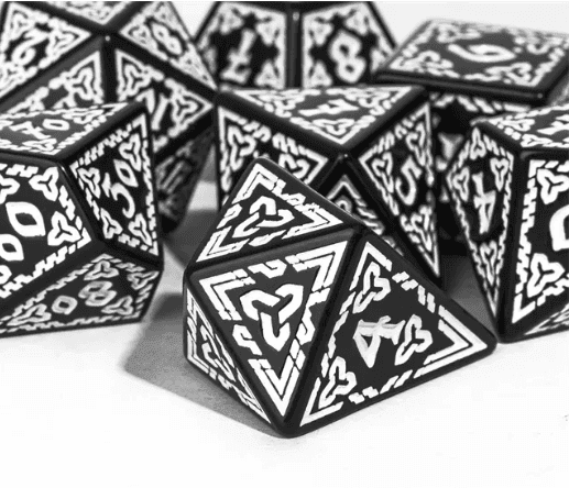 Celtic Knot Dice 7-Dice Set DND RPG Dice Druidic | White, Red, Orange, Yellow. Green, Blue - White
