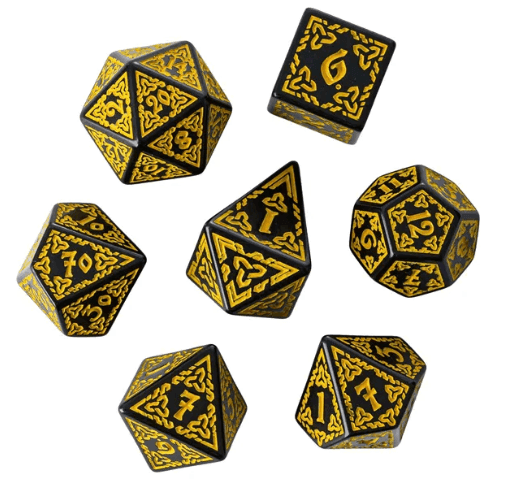Celtic Knot Dice 7-Dice Set DND RPG Dice Druidic | White, Red, Orange, Yellow. Green, Blue - Yellow
