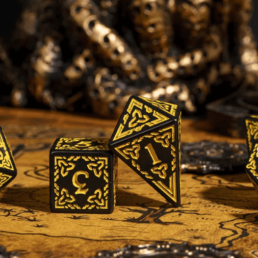 Celtic Knot Dice 7-Dice Set DND RPG Dice Druidic | White, Red, Orange, Yellow. Green, Blue - White
