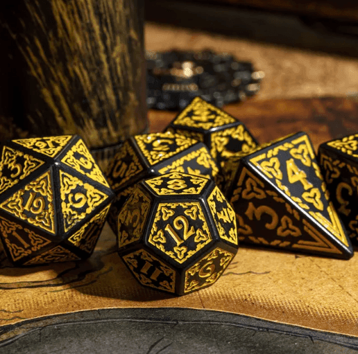 Celtic Knot Dice 7-Dice Set DND RPG Dice Druidic | White, Red, Orange, Yellow. Green, Blue - White