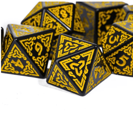 Celtic Knot Dice 7-Dice Set DND RPG Dice Druidic | White, Red, Orange, Yellow. Green, Blue - White