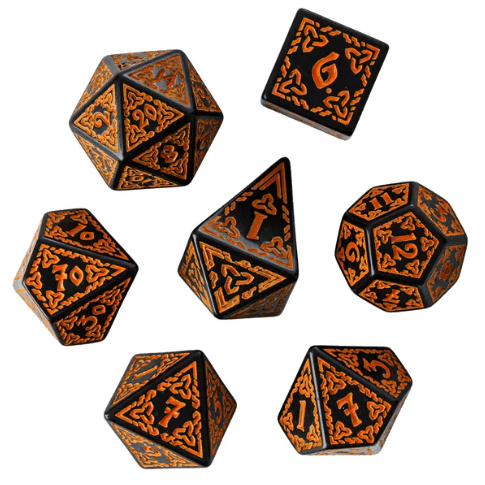 Celtic Knot Dice 7-Dice Set DND RPG Dice Druidic | White, Red, Orange, Yellow. Green, Blue - Orange