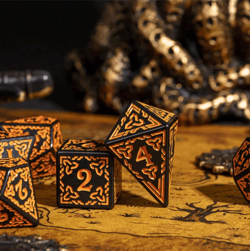 Celtic Knot Dice 7-Dice Set DND RPG Dice Druidic | White, Red, Orange, Yellow. Green, Blue - White