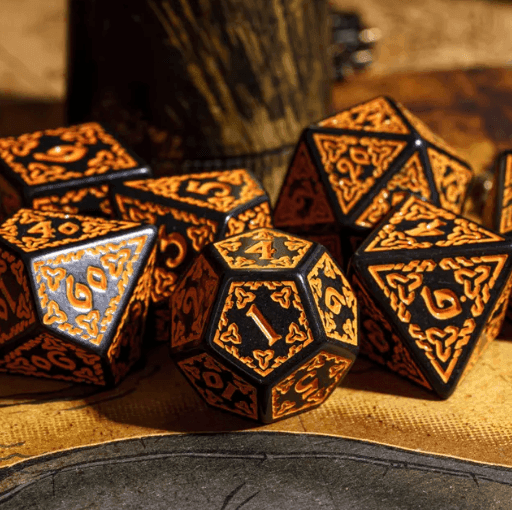 Celtic Knot Dice 7-Dice Set DND RPG Dice Druidic | White, Red, Orange, Yellow. Green, Blue - White