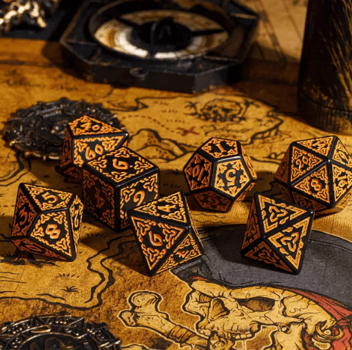 Celtic Knot Dice 7-Dice Set DND RPG Dice Druidic | White, Red, Orange, Yellow. Green, Blue - White