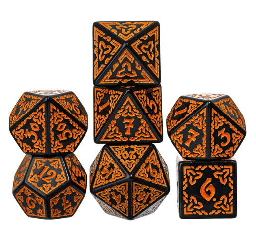 Celtic Knot Dice 7-Dice Set DND RPG Dice Druidic | White, Red, Orange, Yellow. Green, Blue - White