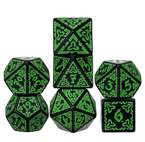 Celtic Knot Dice 7-Dice Set DND RPG Dice Druidic | White, Red, Orange, Yellow. Green, Blue - White
