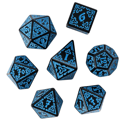 Celtic Knot Dice 7-Dice Set DND RPG Dice Druidic | White, Red, Orange, Yellow. Green, Blue - Blue