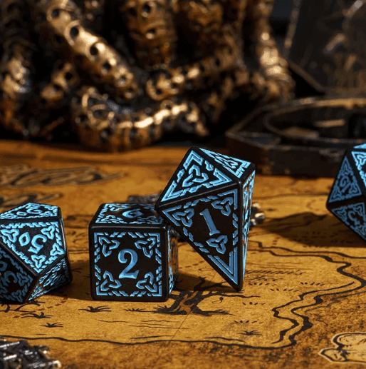 Celtic Knot Dice 7-Dice Set DND RPG Dice Druidic | White, Red, Orange, Yellow. Green, Blue - White