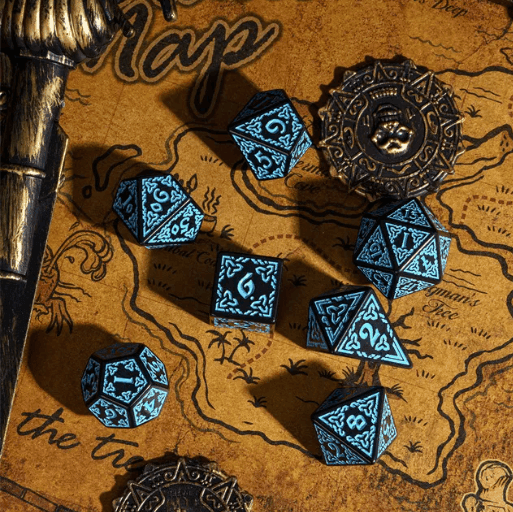 Celtic Knot Dice 7-Dice Set DND RPG Dice Druidic | White, Red, Orange, Yellow. Green, Blue - White