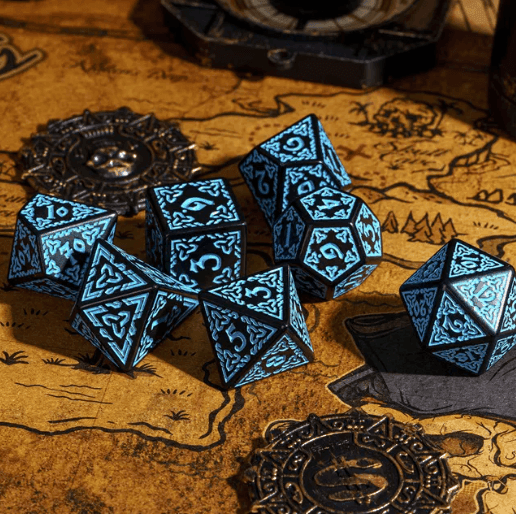 Celtic Knot Dice 7-Dice Set DND RPG Dice Druidic | White, Red, Orange, Yellow. Green, Blue - White