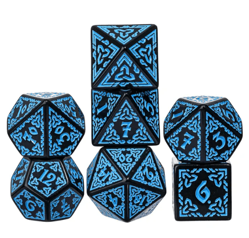 Celtic Knot Dice 7-Dice Set DND RPG Dice Druidic | White, Red, Orange, Yellow. Green, Blue - White