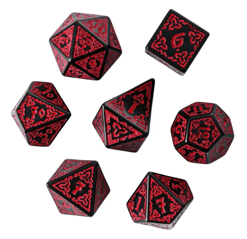Celtic Knot Dice 7-Dice Set DND RPG Dice Druidic | White, Red, Orange, Yellow. Green, Blue - Red