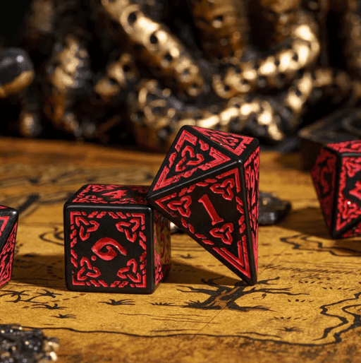 Celtic Knot Dice 7-Dice Set DND RPG Dice Druidic | White, Red, Orange, Yellow. Green, Blue - White