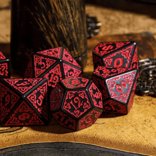 Celtic Knot Dice 7-Dice Set DND RPG Dice Druidic | White, Red, Orange, Yellow. Green, Blue - White