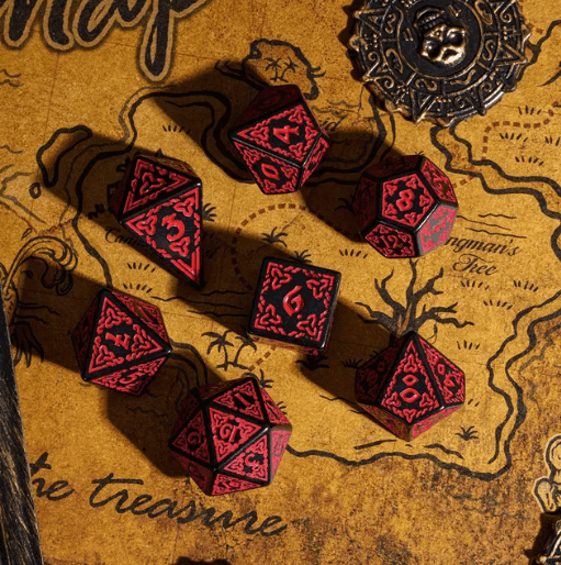 Celtic Knot Dice 7-Dice Set DND RPG Dice Druidic | White, Red, Orange, Yellow. Green, Blue - White