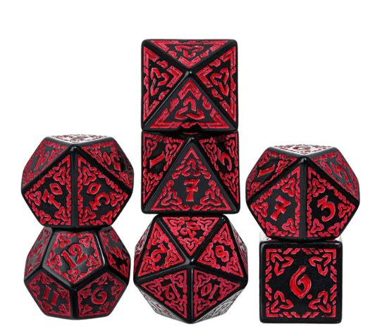 Celtic Knot Dice 7-Dice Set DND RPG Dice Druidic | White, Red, Orange, Yellow. Green, Blue - White