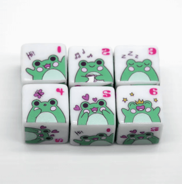 Frog Dice | Printed d6 Dice Featuring Cute Green Frog Numbered - 1 Dice