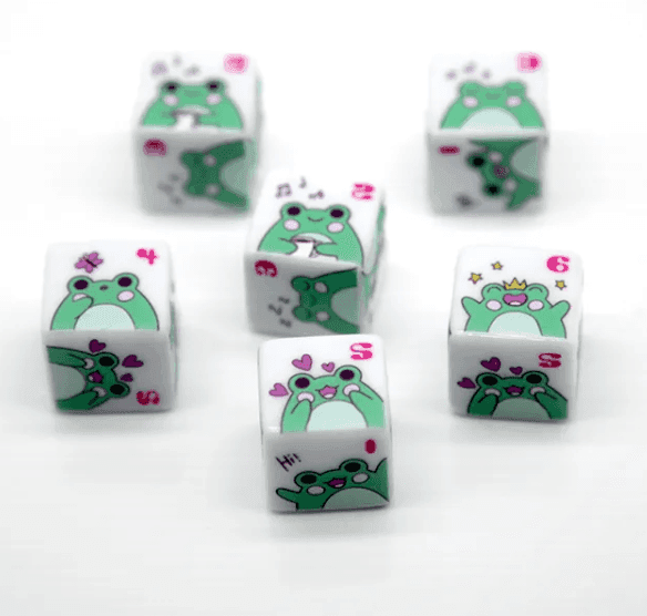 Frog Dice | Printed d6 Dice Featuring Cute Green Frog Numbered - 1 Dice