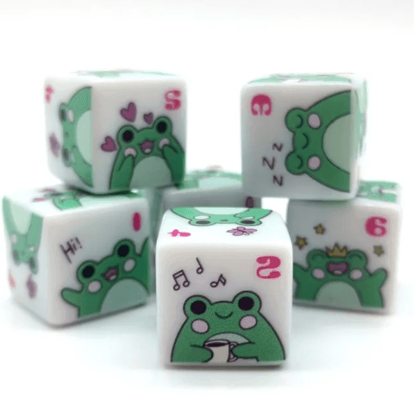 Frog Dice | Printed d6 Dice Featuring Cute Green Frog Numbered - 1 Dice