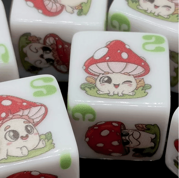 (White) Mushroom Dice | Printed d6 Dice Featuring Cute Mushroom Numbered - 1 Dice