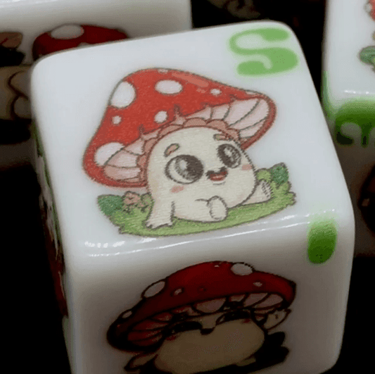 (White) Mushroom Dice | Printed d6 Dice Featuring Cute Mushroom Numbered - 1 Dice