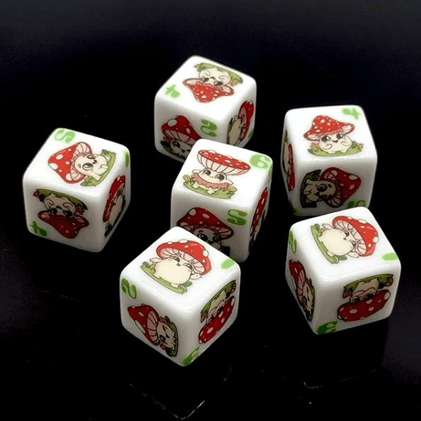 (White) Mushroom Dice | Printed d6 Dice Featuring Cute Mushroom Numbered - 1 Dice