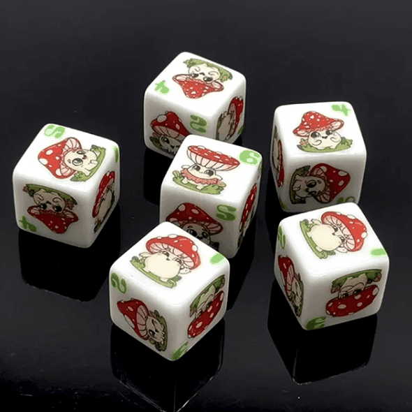 (White) Mushroom Dice | Printed d6 Dice Featuring Cute Mushroom Numbered - 1 Dice