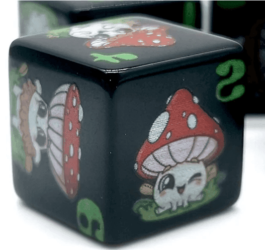 (Black) Mushroom Dice | Printed d6 Dice Featuring Cute Mushroom Numbered - 1 Dice