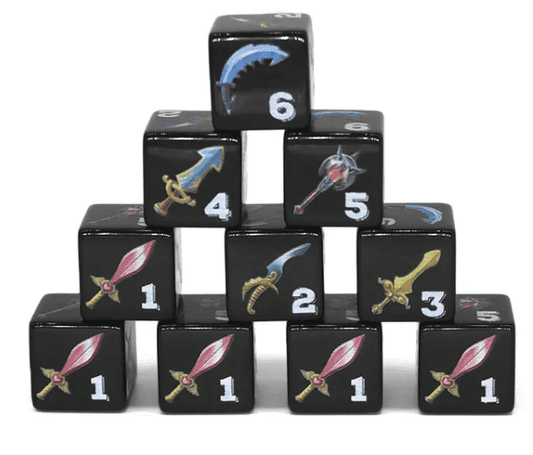 (Black) Sword Dice | Printed d6 Dice Featuring Fantasy Weapons Numbered - 1 Dice