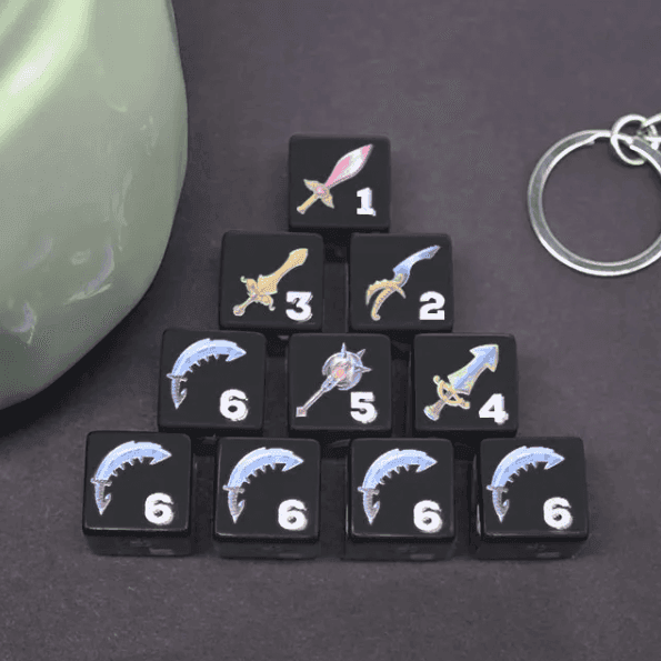 (Black) Sword Dice | Printed d6 Dice Featuring Fantasy Weapons Numbered - 1 Dice