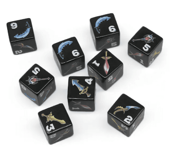 (Black) Sword Dice | Printed d6 Dice Featuring Fantasy Weapons Numbered - 1 Dice