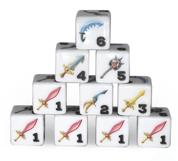 (White) Sword Dice | Printed d6 Dice Featuring Fantasy Weapons Numbered - 1 Dice