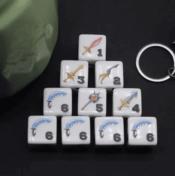 (White) Sword Dice | Printed d6 Dice Featuring Fantasy Weapons Numbered - 1 Dice
