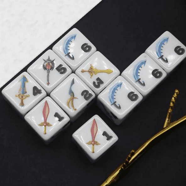 (White) Sword Dice | Printed d6 Dice Featuring Fantasy Weapons Numbered - 1 Dice
