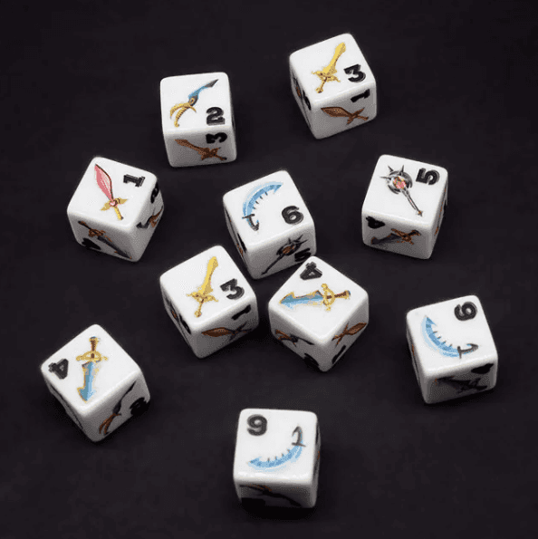 (White) Sword Dice | Printed d6 Dice Featuring Fantasy Weapons Numbered - 1 Dice