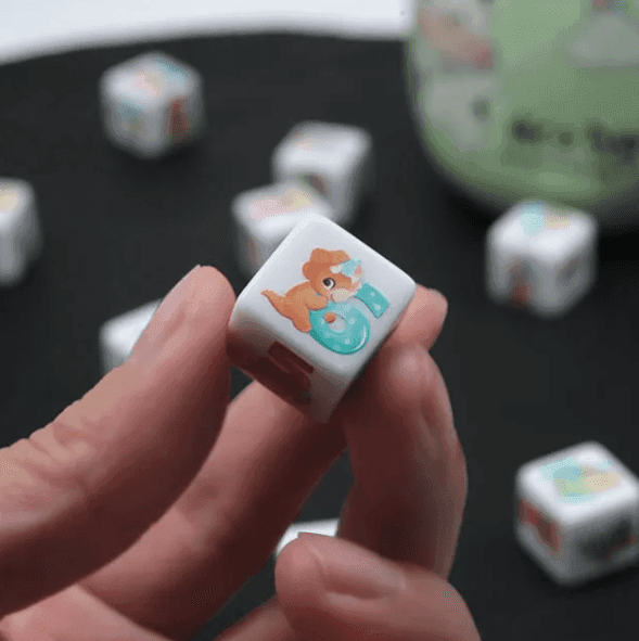 (White) Dinosaur Dice | Printed d6 Dice Featuring Cute Dinos Numbered - 1 Dice