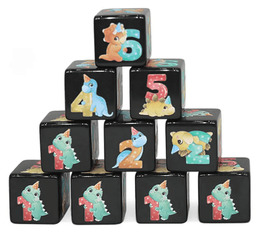 (Black) Dinosaur Dice | Printed d6 Dice Featuring Cute Dinos Numbered - 1 Dice