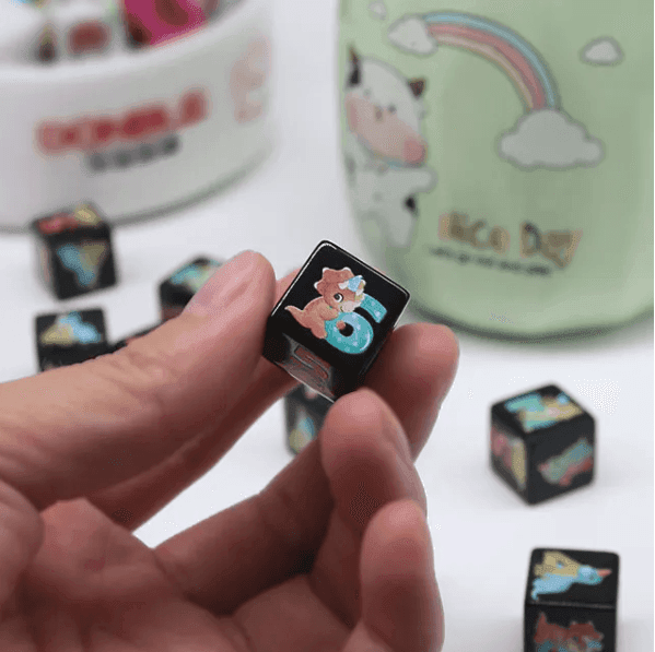 (Black) Dinosaur Dice | Printed d6 Dice Featuring Cute Dinos Numbered - 1 Dice