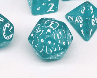 Imperfect - Cat's Meow Blue 7-Dice Set with Silver Glitter - Cat-Themed - Discounted - 