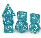 Imperfect - Cat's Meow Blue 7-Dice Set with Silver Glitter - Cat-Themed - Discounted - 