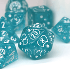 Imperfect - Cat's Meow Blue 7-Dice Set with Silver Glitter - Cat-Themed - Discounted - 