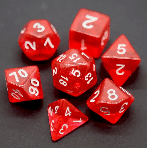 Radiant Ruby Red Polyhedral Dice Set | 7-Dice Red Set with Subtle Glitter - 